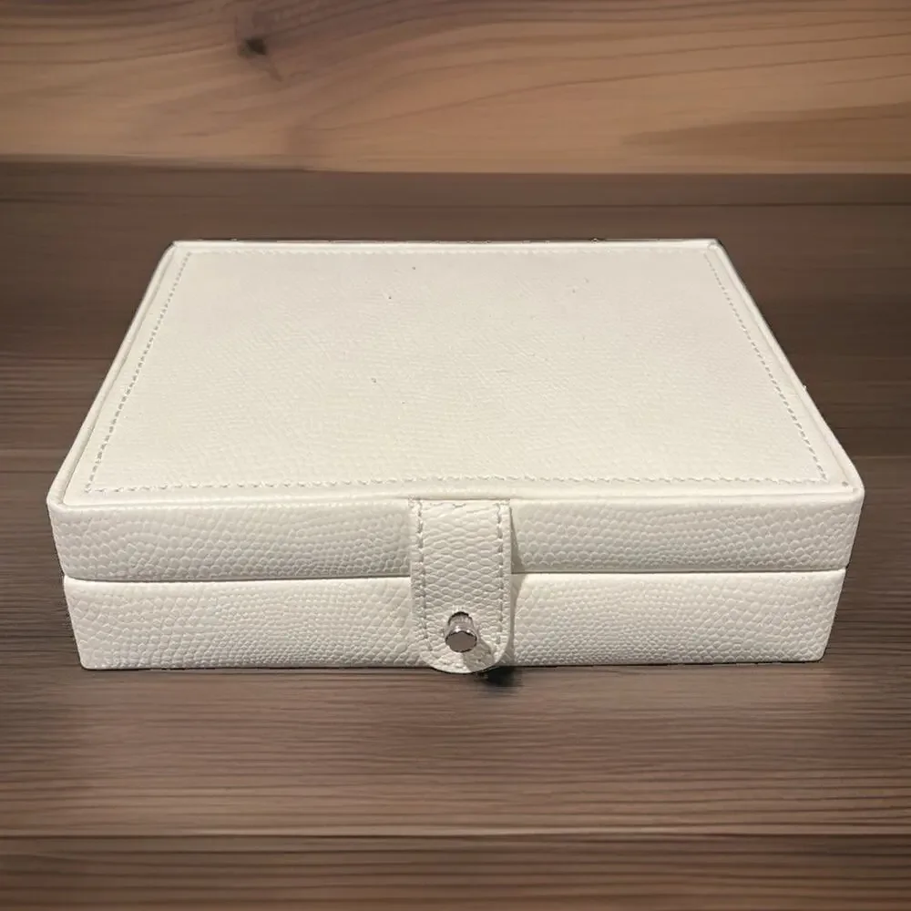 POTTERY BARN McKenna Travel Case Cream Faux Leather Jewelry Box 5” x 6.5” x 2”